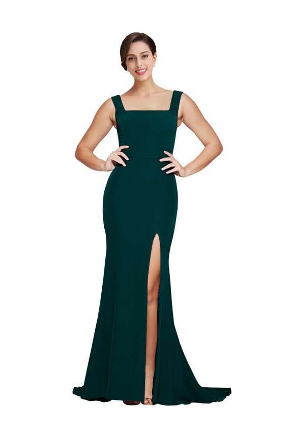 Shop Fitted Square Neck Long Crepe Bridesmaid Dress / Prom Dress with Train and Side Split Sydney