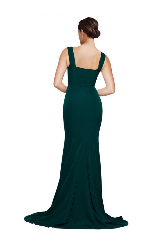 Shop Fitted Square Neck Long Crepe Bridesmaid Dress / Prom Dress with Train and Side Split Sydney