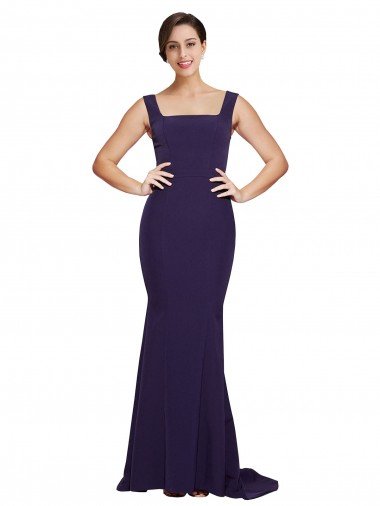 Shop Square Neck Long Sweep Train Crepe Bridesmaid Dress / Prom Dress with Thick Straps Sydney