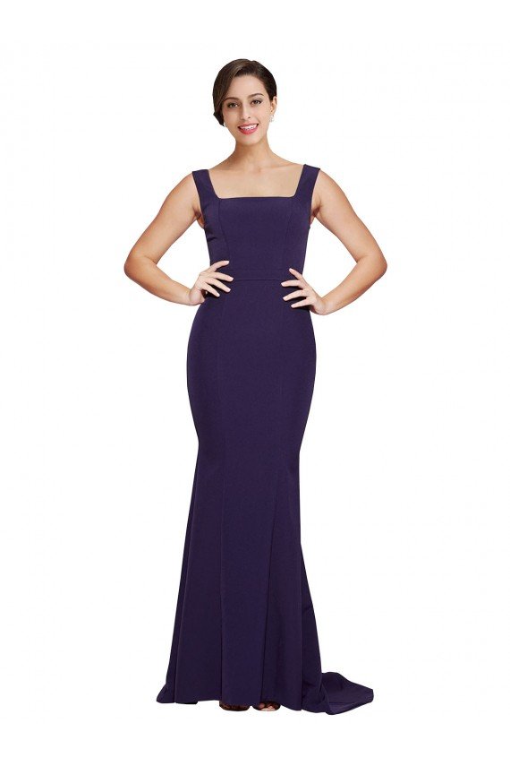 Shop Square Neck Long Sweep Train Crepe Bridesmaid Dress / Prom Dress with Thick Straps Sydney