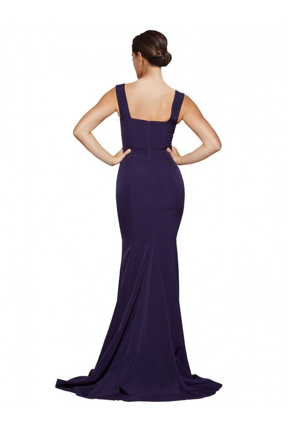 Shop Square Neck Long Sweep Train Crepe Bridesmaid Dress / Prom Dress with Thick Straps Sydney