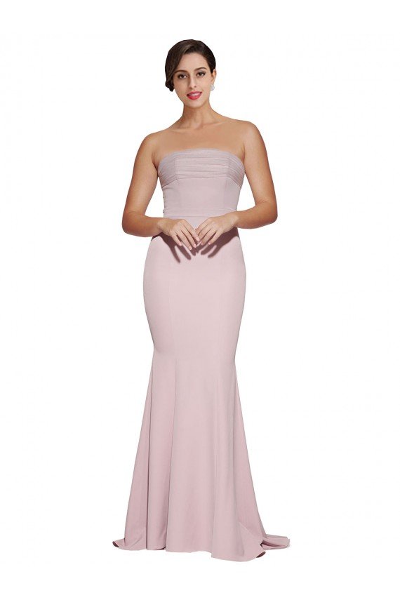 Shop Straight Neck Long Strapless Formal Crepe Bridesmaid Dress / Prom Dress with Soft Tulle Overlay and Small Train Sydney