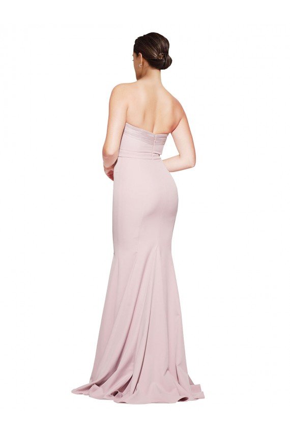 Shop Straight Neck Long Strapless Formal Crepe Bridesmaid Dress / Prom Dress with Soft Tulle Overlay and Small Train Sydney