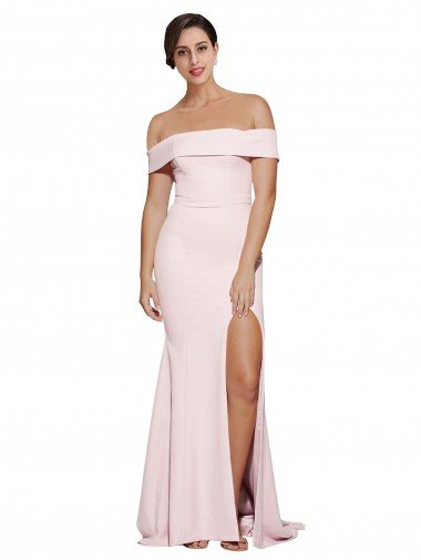 Shop Off Shoulder Long Formal Crepe Bridesmaid Dress / Prom Dress with Straight Neckline and Side Split Sydney