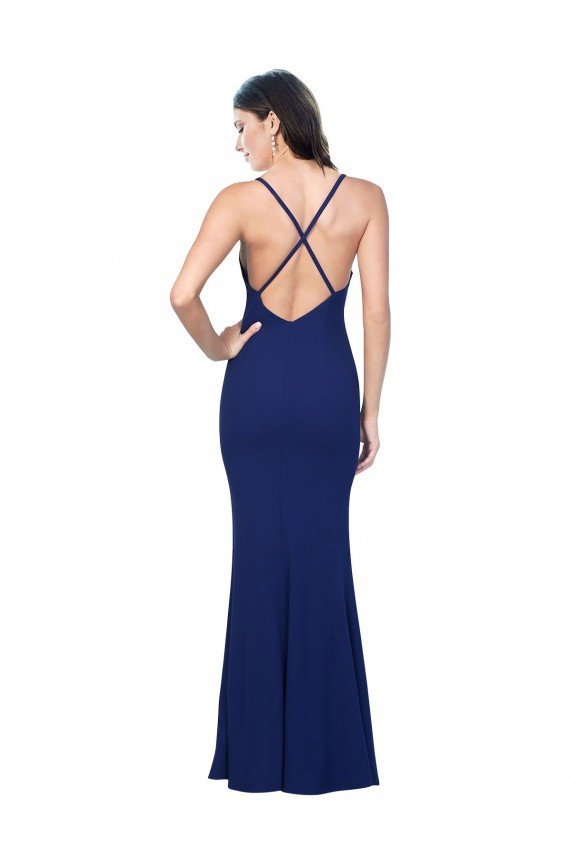 Shop Full Length V-Neckline Formal Crepe Bridesmaid Dress / Prom Dress with Thin Straps and Fulted Skirt Sydney