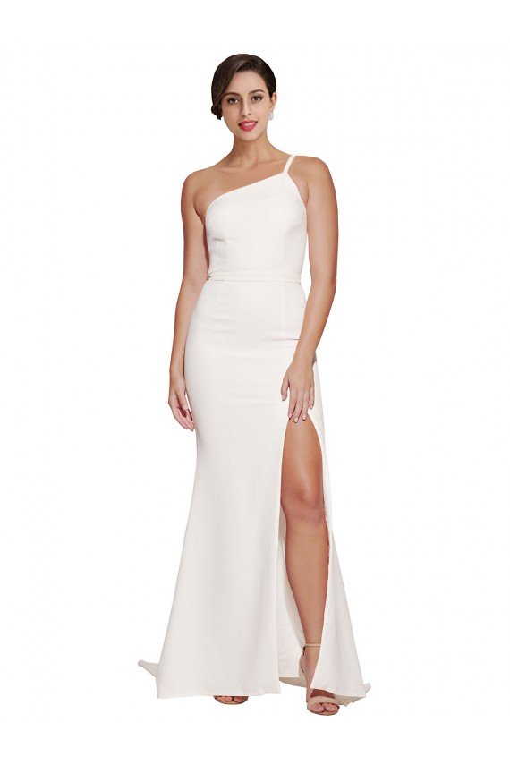 Shop Long Sweep Train Crepe Bridesmaid Dress / Prom Dress with Side Split and One Strap Sydney
