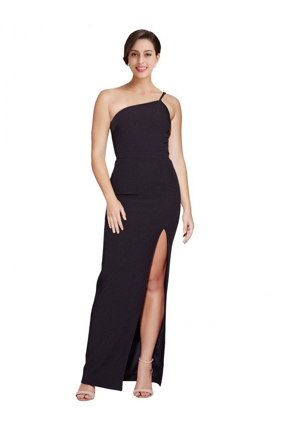 Shop Long Floor Length Formal Crepe Bridesmaid Dress / Prom Dress with Side Split and One Strap Sydney