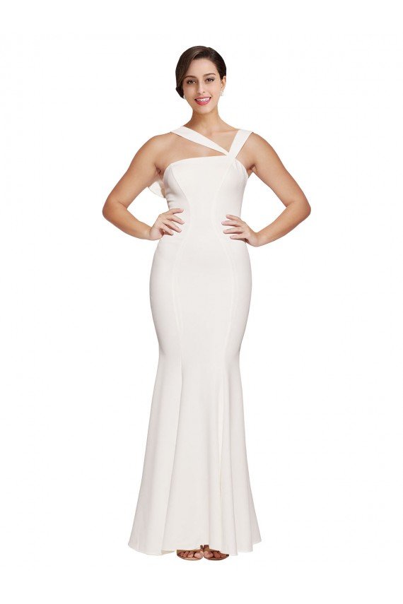 Shop Full Length Square Neck Formal Crepe Bridesmaid Dress / Prom Dress with Asymmetrical Straps and Bow Back Sydney