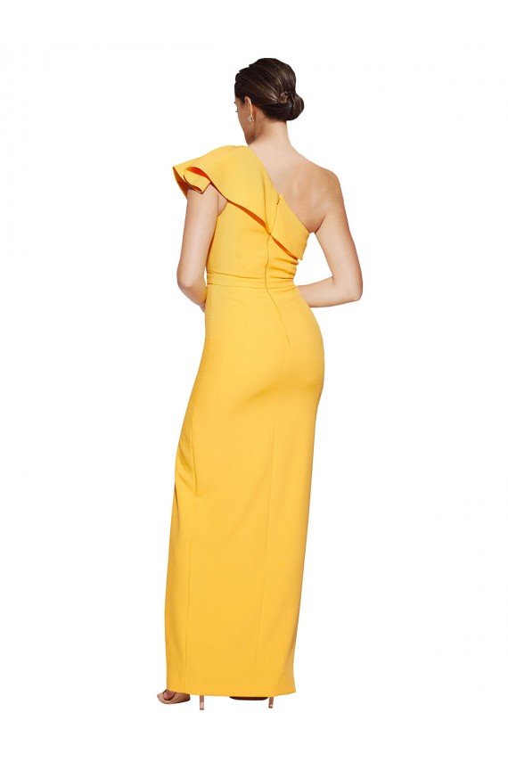 Shop One Shoulder Floor Length Formal Crepe Bridesmaid Dress / Prom Dress with Thigh High Split Sydney