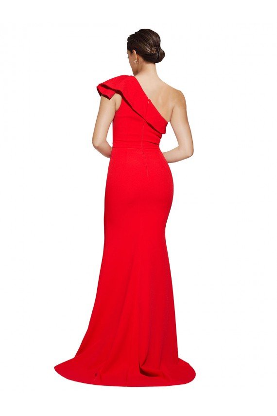 Shop One Shoulder Long Sweep Train Crepe Bridesmaid Dress / Prom Dress with Thigh High Split Sydney
