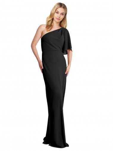Shop Pleated One Shoulder Flutter Sleeves Slim Formal Crepe Bridesmaid Dress / Prom Dress Sydney