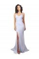 Simple Mermaid V-Neck Long Crepe Beach Wedding Dress with Right Slit Sydney