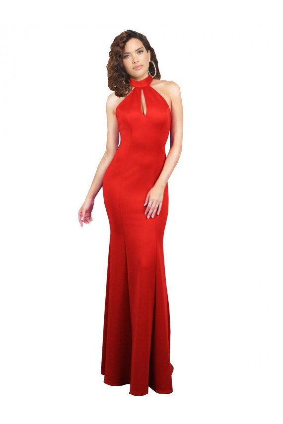 Shop Halter Neck keyhole Front Back Long Formal Stretch Satin Bridesmaid Dress / Prom Dress Sydney