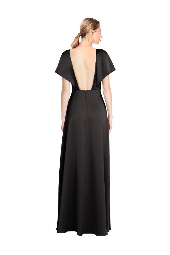 Shop Cap Sleeves Open Back Long Formal Stretch Satin Bridesmaid Dress / Prom Dress Sydney