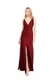 Shop Floor Length Deep V-Back Formal Stretch Satin Bridesmaid Dress / Prom Dress with Front Slit Sydney