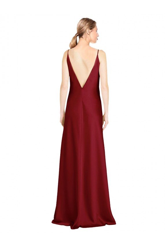 Shop Floor Length Deep V-Back Formal Stretch Satin Bridesmaid Dress / Prom Dress with Front Slit Sydney