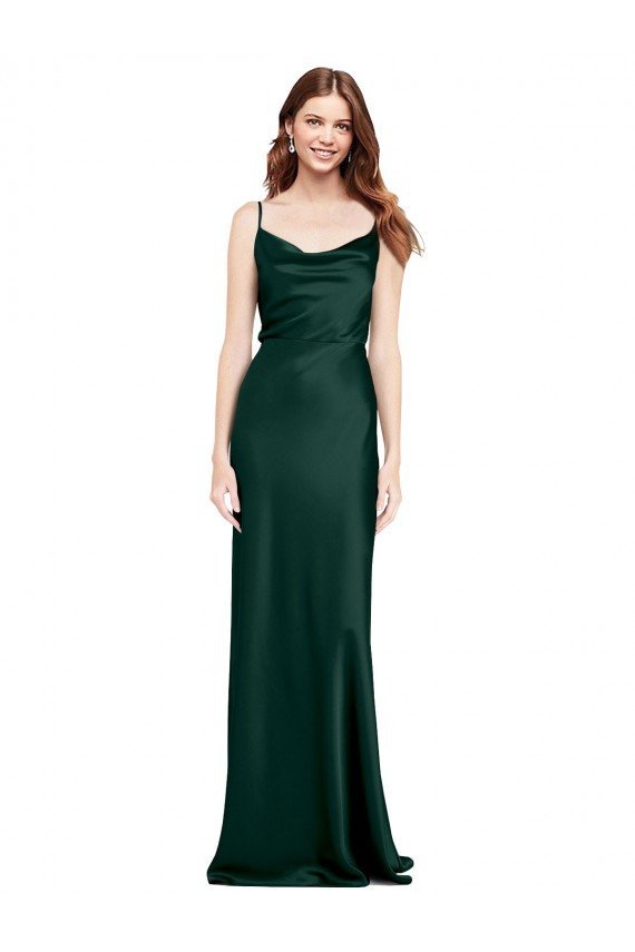 Shop Fitted Cowl Neck Long Formal Stretch Satin Slip Bridesmaid Dress / Prom Dress with V-Back Sydney