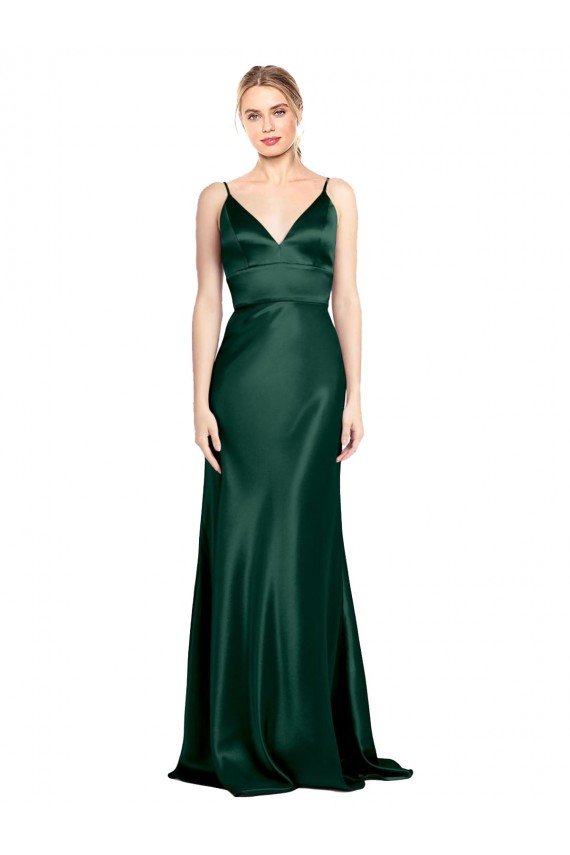 Shop High V-Neck Long Full Length Sheath Formal Stretch Satin Bridesmaid Dress / Prom Dress Sydney