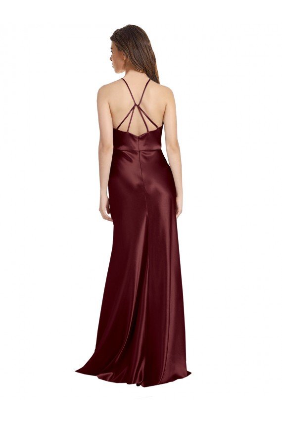 Shop High Neck Halter Long Sleeveless Formal Stretch Satin Bridesmaid Dress / Prom Dress with Strappy Back Sydney