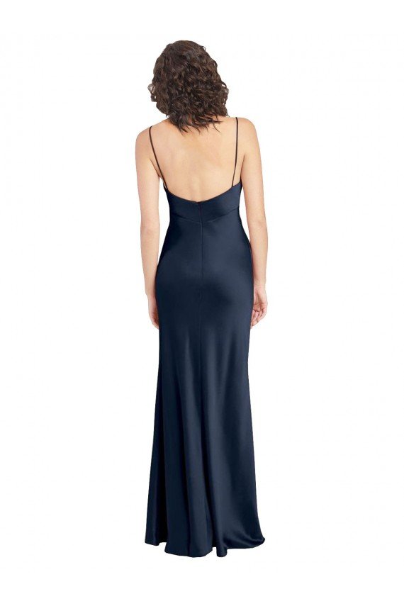 Shop Cowl Neck Long Empire Waist Formal Stretch Satin Bridesmaid Dress with Open Back Sydney