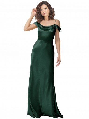 Shop Off the Shoulder Sleeves Long Formal Stretch Satin Bridesmaid Dress / Prom Dress with Pleated Draped Neckline Sydney