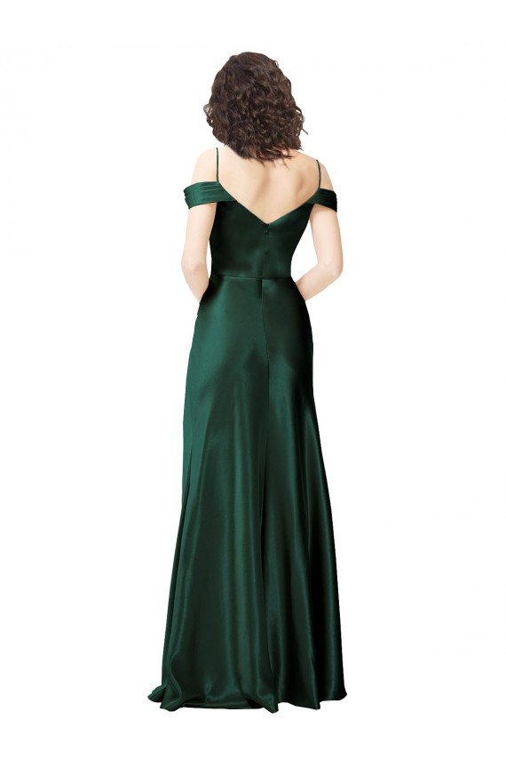 Shop Off the Shoulder Sleeves Long Formal Stretch Satin Bridesmaid Dress / Prom Dress with Pleated Draped Neckline Sydney