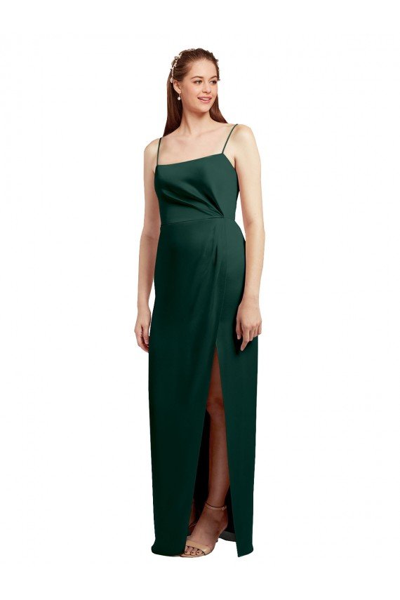 Shop Sleek Straight Neckline Long Wrap Formal Stretch Satin Bridesmaid Dress / Prom Dress with Angled Pleats Sydney