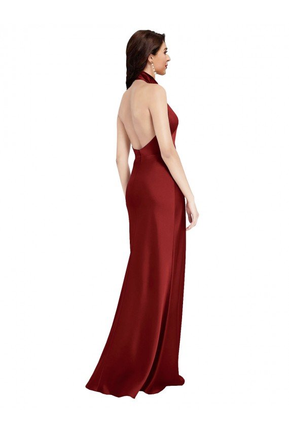 Shop Backless Halter Long Formal Stretch Satin Bridesmaid Dress / Prom Dress Sydney