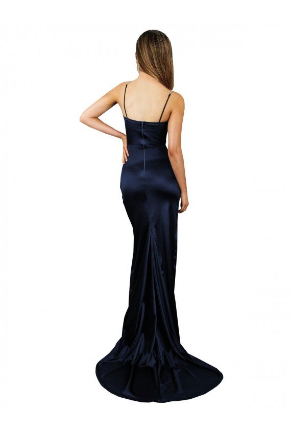 Shop Pleated Sash Skirt Long Formal Stretch Satin Bridesmaid Dress / Prom Dress with High Slit Sydney