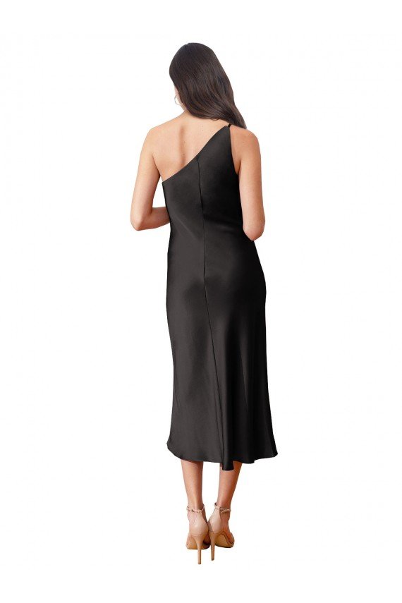 Shop Sleek One Shoulder Midi Length Short Cocktail Formal Stretch Satin Slip Bridesmaid Dress / Prom Dress Sydney