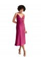 Shop Midi Length V-Neck Short Formal Stretch Satin Bridesmaid Dress / Cocktail Prom Dress with Low Scoop Back Sydney