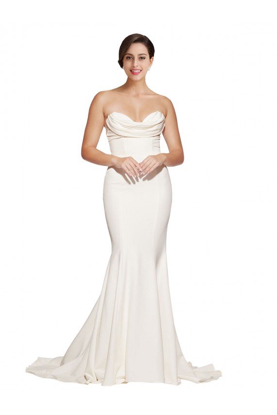 Shop Strapless Cowl Neck Sweep Train Formal Stretch Satin Bridesmaid Dress / Prom Dress Sydney