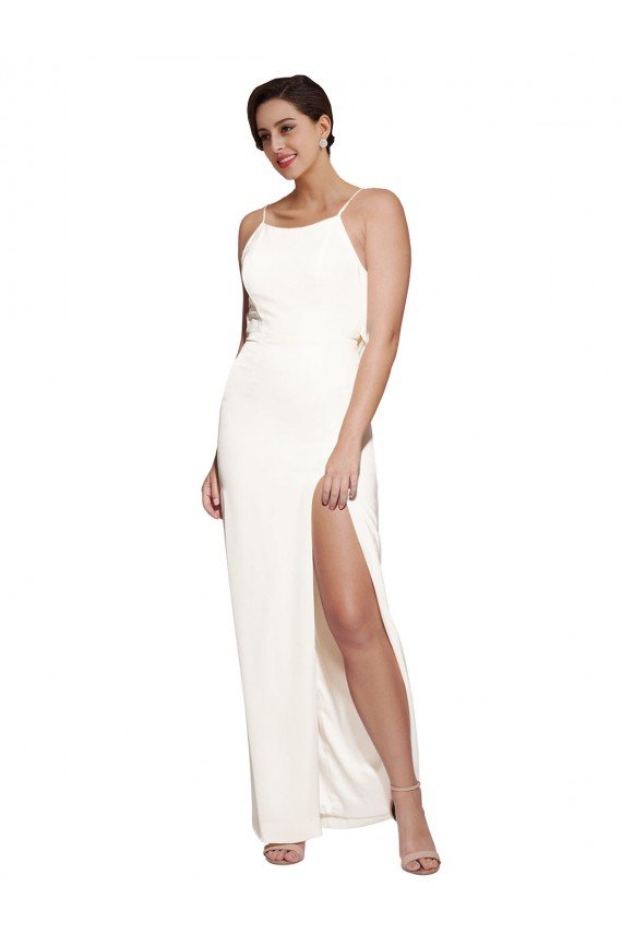 Shop High Neck Formal Stretch Satin Bridesmaid Dress / Prom Dress with Low Back and Side Slit Sydney