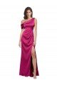 Shop Off the Shoulder Short Sleeves Formal Stretch Satin Bridesmaid Dress / Prom Dress with Side Slit Sydney