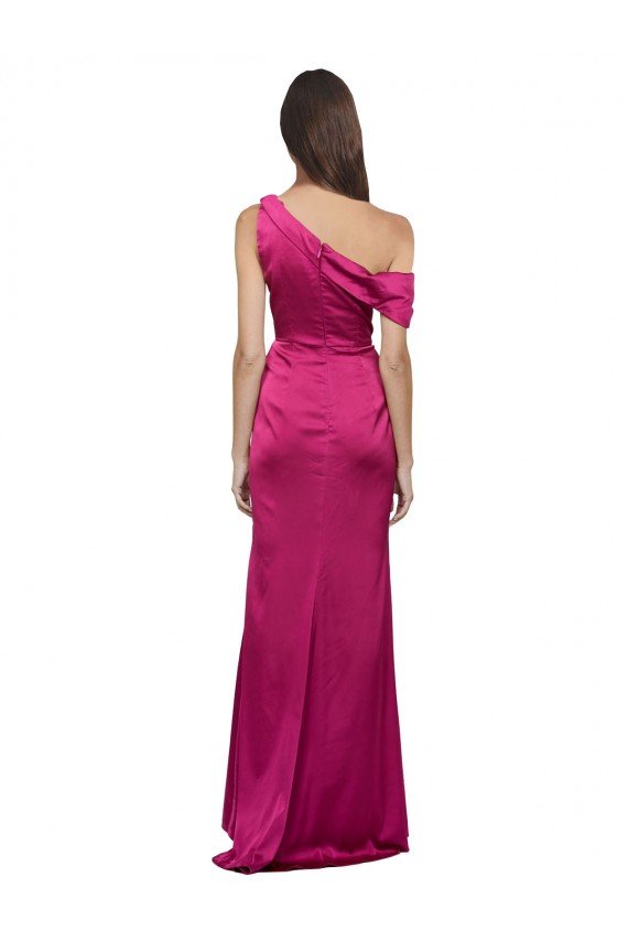 Shop Off the Shoulder Short Sleeves Formal Stretch Satin Bridesmaid Dress / Prom Dress with Side Slit Sydney