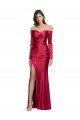 Shop Long Sleeves Off the Shoulder Formal Stretch Satin Bridesmaid Dress / Prom Dress with High Side Split Sydney