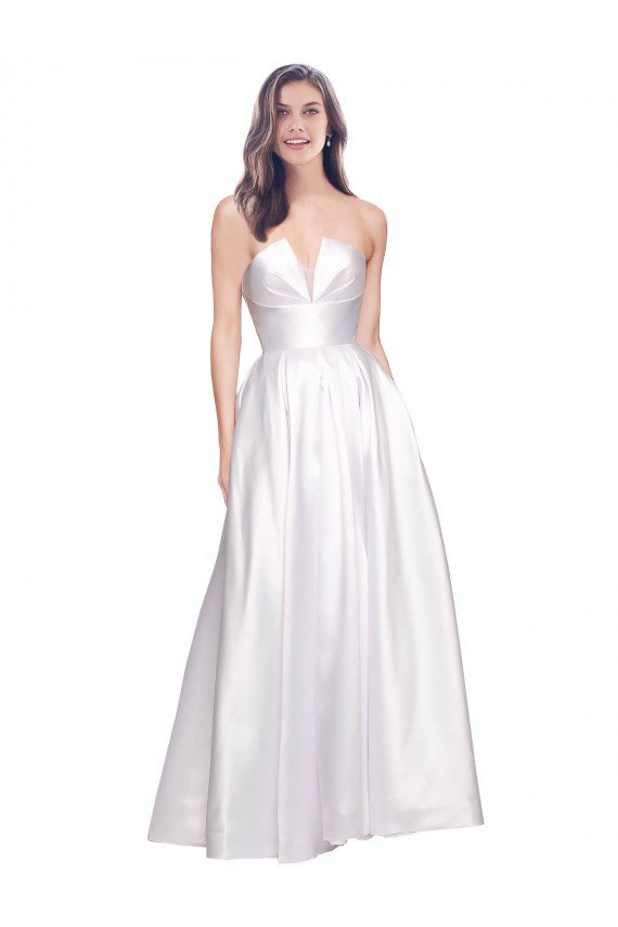 Shop Full Length Strapless V-Cutout Formal Stretch Satin Bridesmaid Dress / Prom Dress Sydney