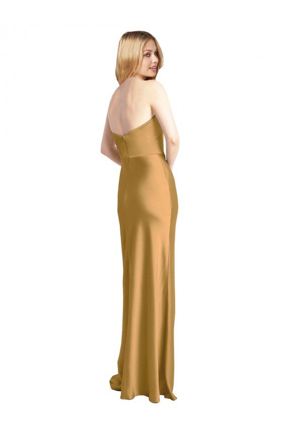 Shop Sleek Strapless Long A-Line Formal Stretch Satin Bridesmaid Dress / Prom Dress Sydney