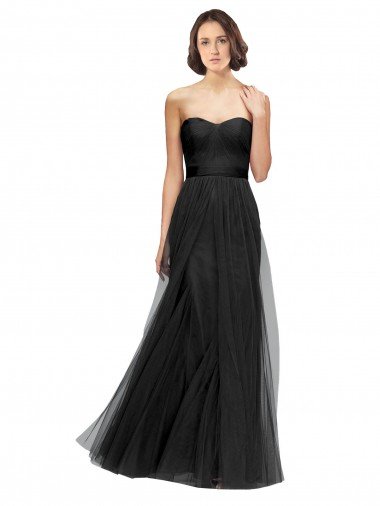 Long Tulle Bridesmaid Dress with Sweetheart Neckline and Belt Sydney
