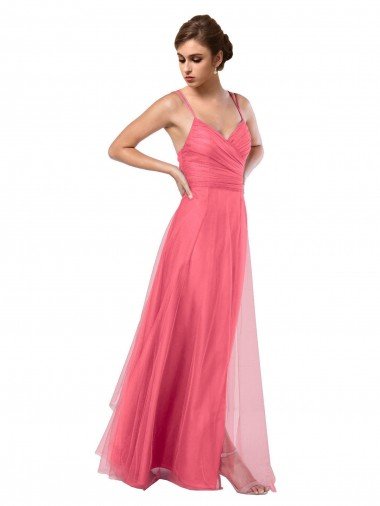 Shop Flowy A-Line Tulle Bridesmaid Dress with Double Straps and V-Neck Sydney