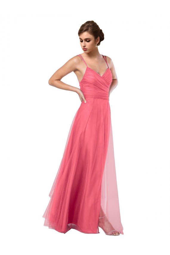 Shop Flowy A-Line Tulle Bridesmaid Dress with Double Straps and V-Neck Sydney