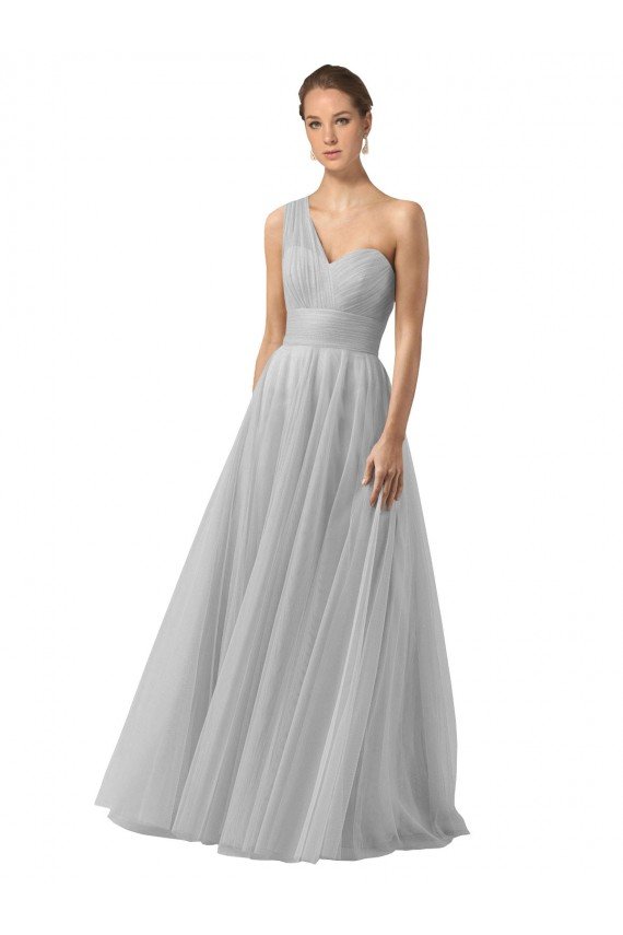 Shop Floor Length Tulle Bridesmaid Dress with Shirred One Shoulder Bodice Sydney