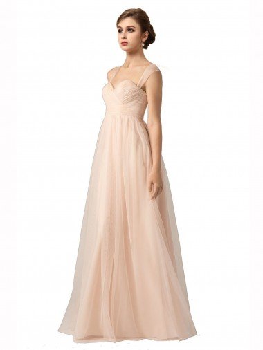 Illusion Sleeves Tulle Bridesmaid Dress with Shirred Bodice and Sweetheart Neckline Sydney