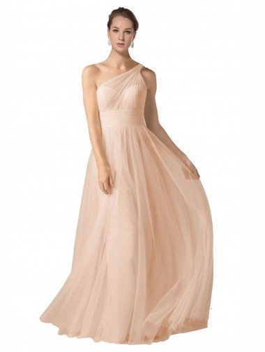 Illusion One Shoulder Tulle Bridesmaid Dress with Shirred Bodice Sydney