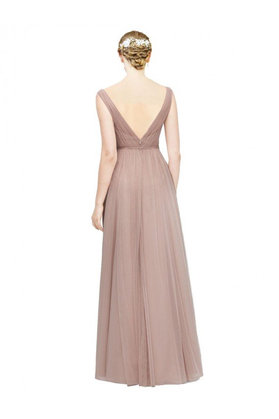 Shop Full Length Draped Long V-Neck Tulle Bridesmaid Dress Sydney