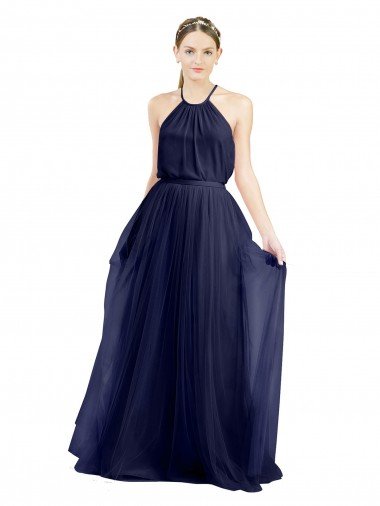 Shop Long A-Line High Neck Halter Tulle Bridesmaid Dress Sydney