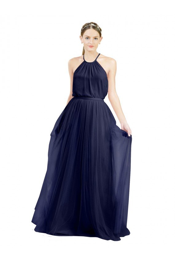 Shop Long A-Line High Neck Halter Tulle Bridesmaid Dress Sydney