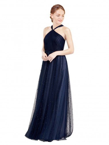 Shop Floor Length Long Halter Pleated Tulle Bridesmaid Dress Sydney