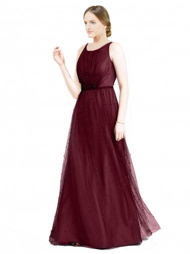 Shop Sleeveless Boat Neck Long Pearl Tulle Bridesmaid Dress with Keyhole Back Sydney