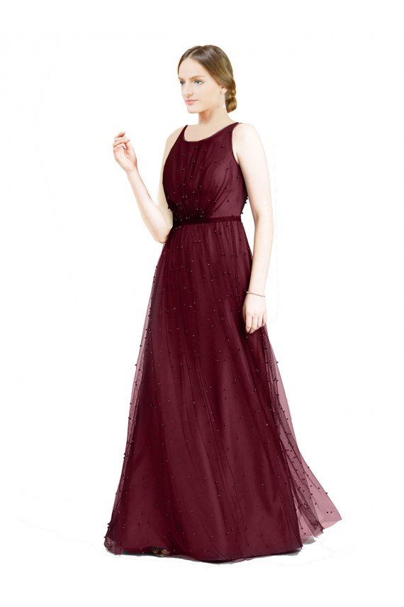 Shop Sleeveless Boat Neck Long Pearl Tulle Bridesmaid Dress with Keyhole Back Sydney
